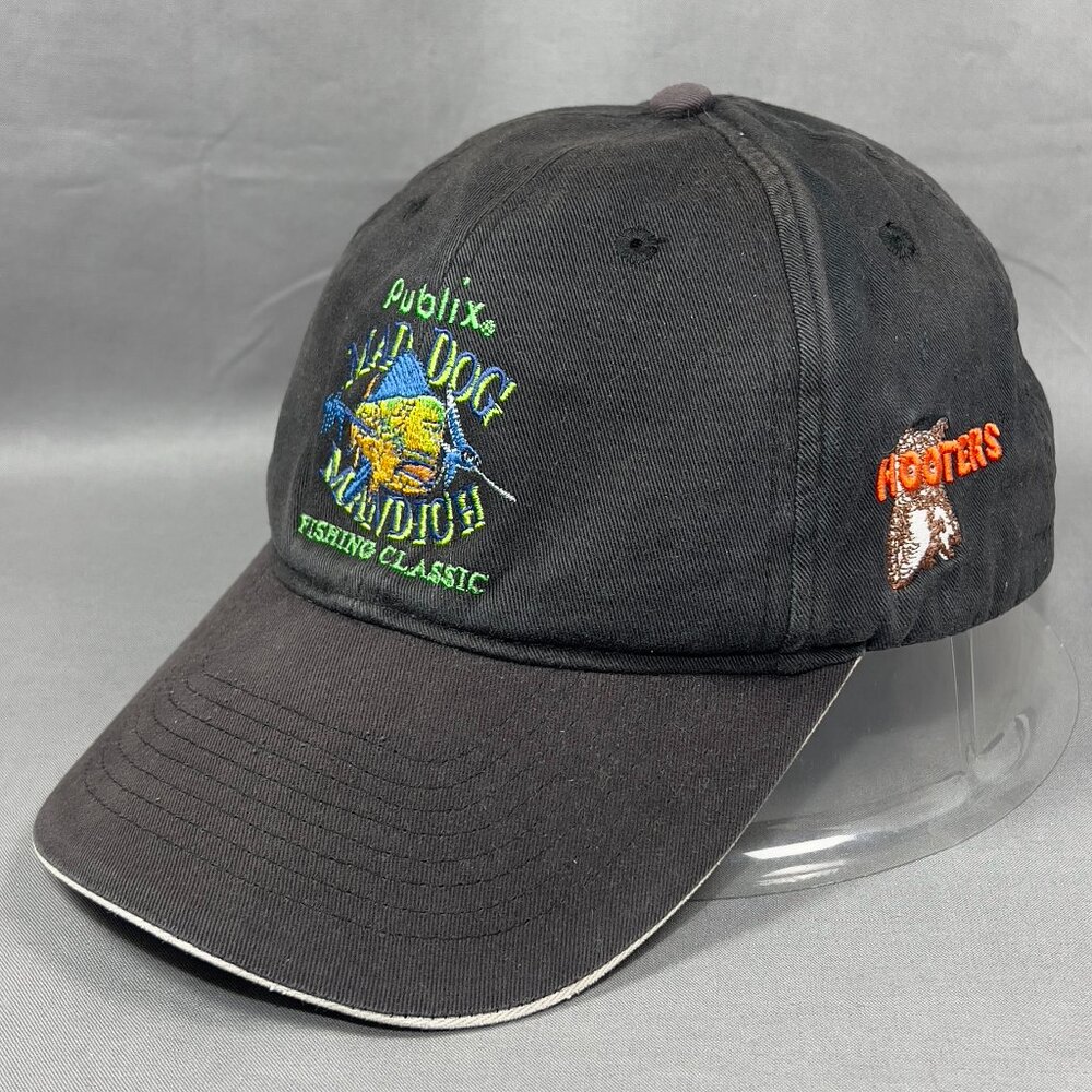 Vtg Mad Dog Mandich Strapback Hat Cap KC Black Fishing Souvenir Promo Dad Mens